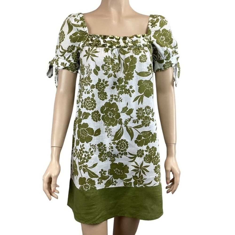 Alexandra Bartlett  Olive and White Floral Mini Dress Size L